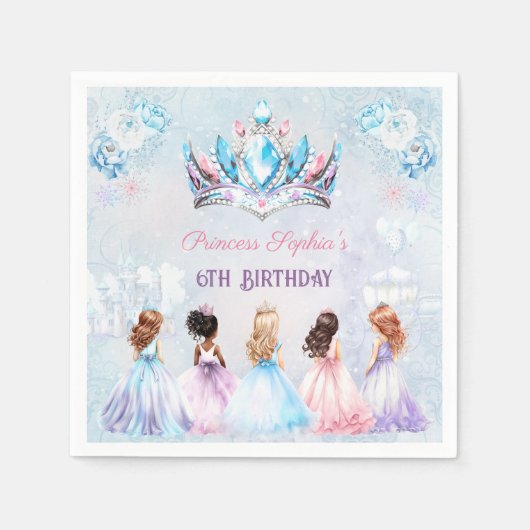 Princess Crown Roze Paarse Winter Meisje Verjaarda Servet (Voorkant)