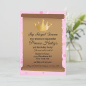 Princess Crown Roze Verjaardag Uitnodiging (Staand voorkant)