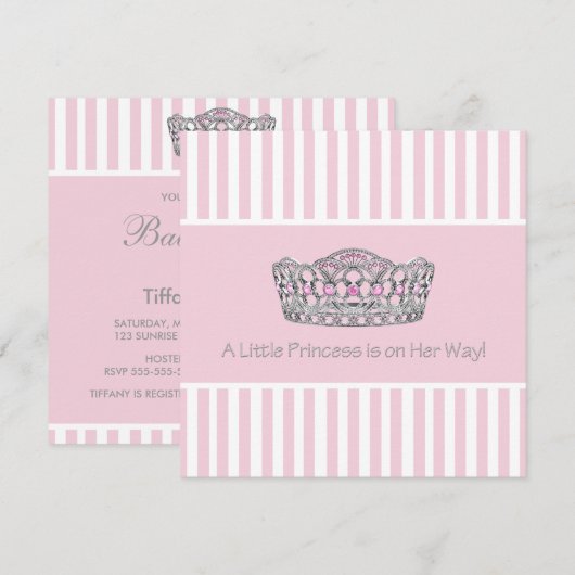Princess Crown Roze Wit Baby shower Uitnodiging (Voorkant / Achterkant)