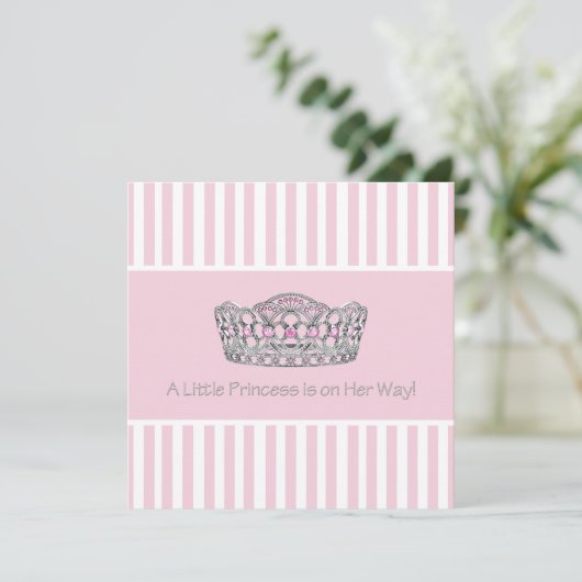 Princess Crown Roze Wit Baby shower Uitnodiging (Staand voorkant)