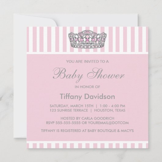 Princess Crown Roze Wit Baby shower Uitnodiging (Achterkant)