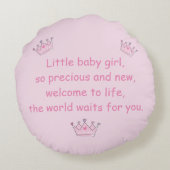 Princess Crown, Schattigee Baby Gift, gepersonalis Rond Kussen (Achterkant)