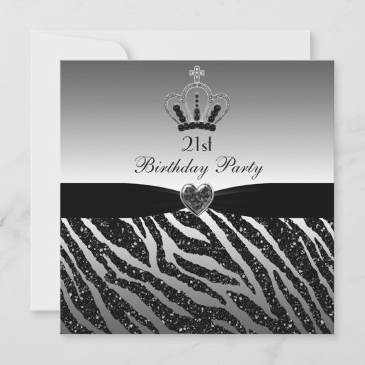 Princess Crown Zebra Glitter 21st Birthday Kaart (Voorkant)