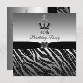 Princess Crown Zebra Glitter 40th Birthday Kaart (Voorkant / Achterkant)