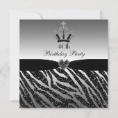 Princess Crown Zebra Glitter 40th Birthday Kaart (Voorkant)