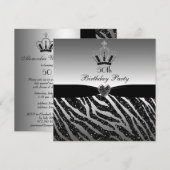 Princess Crown Zebra Glitter 50th Birthday Kaart (Voorkant / Achterkant)