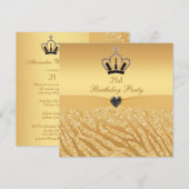 Princess Crown & Zebra Glitter Print 21st Birthday Kaart (Voorkant / Achterkant)
