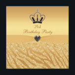 Princess Crown & Zebra Glitter Print 21st Birthday Kaart<br><div class="desc">Glamoureus goudkleurig goudkleurig 21ste/21ste verjaardag Uitnodigingen Elegant en stijlvol op maat geprinte zebra dierstrepen glitter ziet er uit met een prachtige prinseskroonprins met diamanten en zwarte juwelen en een schattige, girale hardejuwel en geprinte lint op een gouden gradiëntachtergrond. Deze stijlvolle, gesofisticeerde, modieuze uitnodigingen worden aan beide zijden versierd. Trendy, chic,...</div>