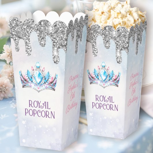 Princess Crown Zilveren Glitter Verjaardag Popcorn Bedankdoosjes