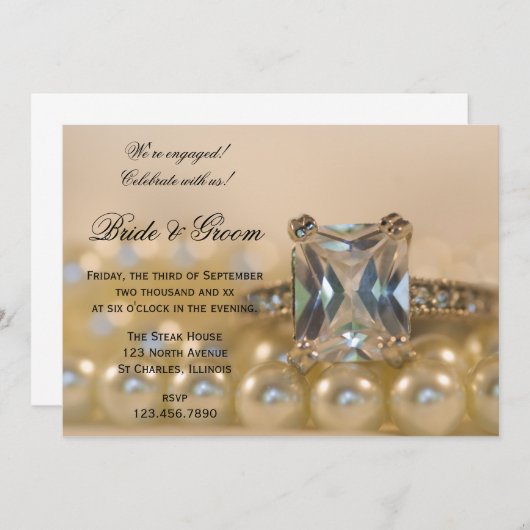 Princess Cut Diamond and Pearls Engagement Party Kaart (Voorkant / Achterkant)