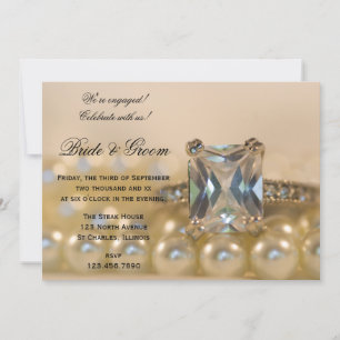 Princess Cut Diamond and Pearls Engagement Party Kaart