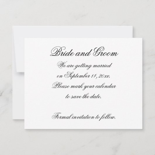 Princess Cut Diamond Ring Wedding Save the Date (Achterkant)