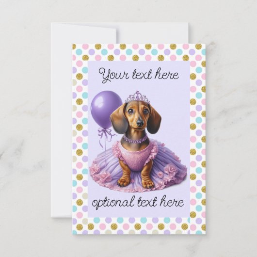 Princess Dachshund Party Kaart (Voorkant)