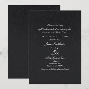 Princess Damask Black Elegant Storybook Wedding Kaart