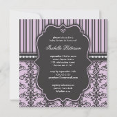 Princess Damask & Stripe Black Paars Baby shower Kaart (Achterkant)