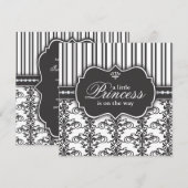 Princess Damask & Stripe Black & White Baby shower Kaart (Voorkant / Achterkant)