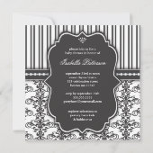Princess Damask & Stripe Black & White Baby shower Kaart (Achterkant)