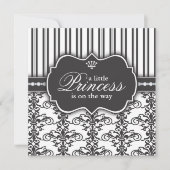 Princess Damask & Stripe Black & White Baby shower Kaart (Voorkant)