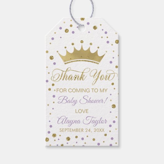 Princess Dank u Label, Paarse, faux glitter Cadeaulabel (Voorkant)
