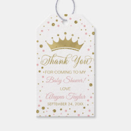 Princess Dank u Label, roze, faux glitter, kroon Cadeaulabel