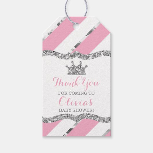 Princess Dank u Label, roze, faux glitter, kroon Cadeaulabel (Voorkant)