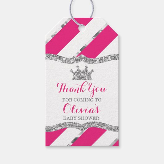 Princess Dank u Label, roze, faux glitter, kroon Cadeaulabel (Voorkant)