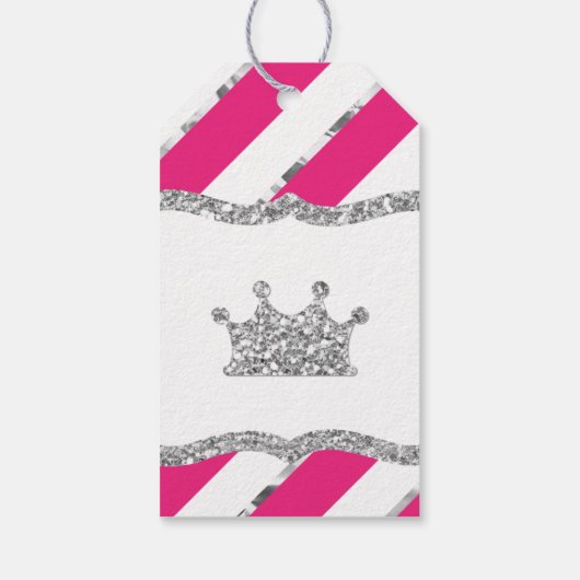 Princess Dank u Label, roze, faux glitter, kroon Cadeaulabel (Achterkant)