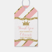 Princess Dank u Label, roze, faux glitter, kroon Cadeaulabel (Voorkant)