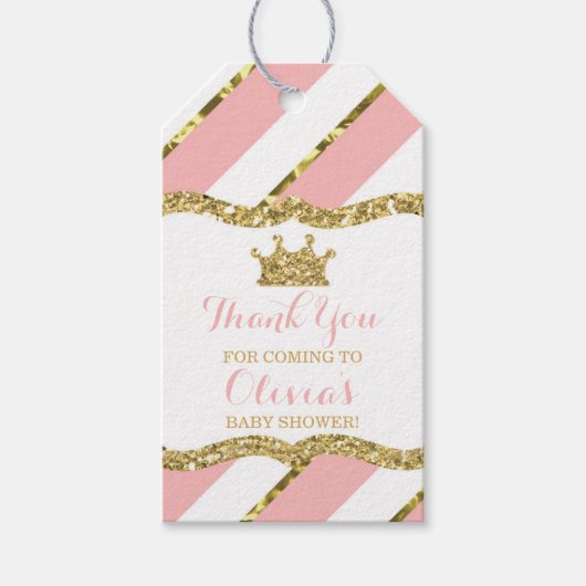 Princess Dank u Label, roze, faux glitter, kroon Cadeaulabel (Voorkant)