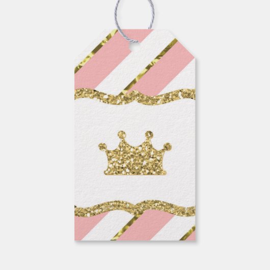 Princess Dank u Label, roze, faux glitter, kroon Cadeaulabel (Achterkant)