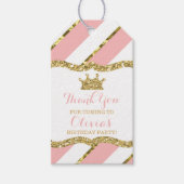 Princess Dank u Label, roze, gouden glitter, kroon Cadeaulabel (Voorkant)