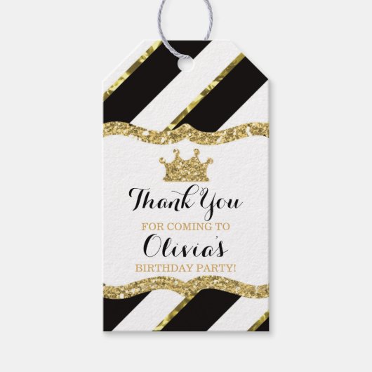 Princess Dank u Label, zwart, gouden glitter, kroo Cadeaulabel (Voorkant)