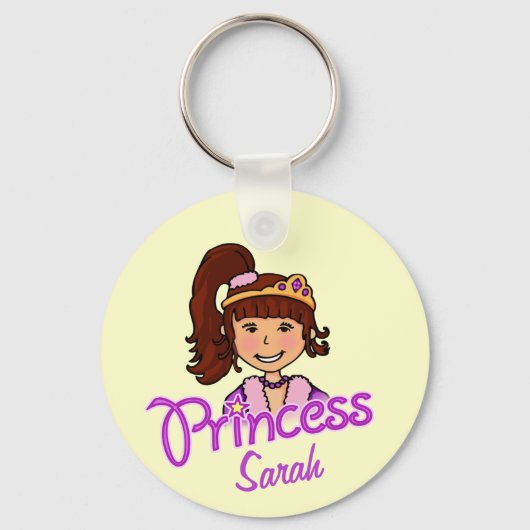 Princess dark hair girl gele naam sleutelhanger (Voorkant)