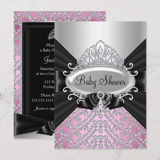 Princess Diamanten Tiara & Strik Uitnodiging voor (Voorkant / Achterkant)