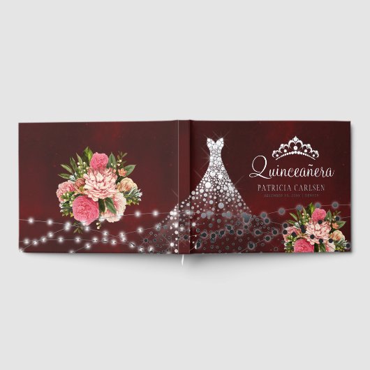 Princess diamantjurk zilveren folie Quinceanera Gastenboek (Volledig)