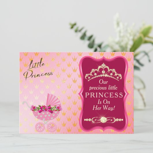 Princess Diamond Gold Tiara Roze Baby shower Kaart (Staand voorkant)