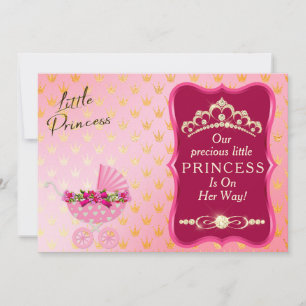 Princess Diamond Gold Tiara Roze Baby shower Kaart