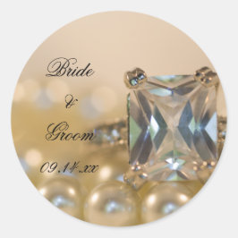Princess Diamond Ring and White Pearls Wedding Ronde Sticker