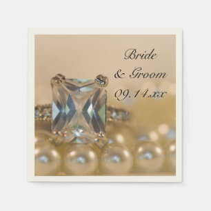 Princess Diamond Ring and White Pearls Wedding Servet