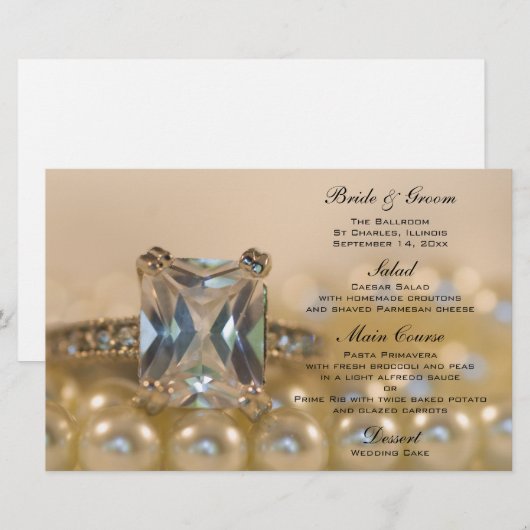Princess Diamond Ring en Pearls Wedding Menu (Voorkant / Achterkant)