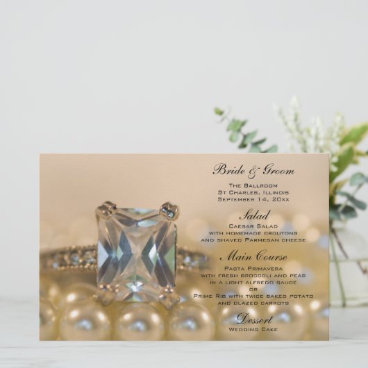 Princess Diamond Ring en Pearls Wedding Menu (Staand voorkant)