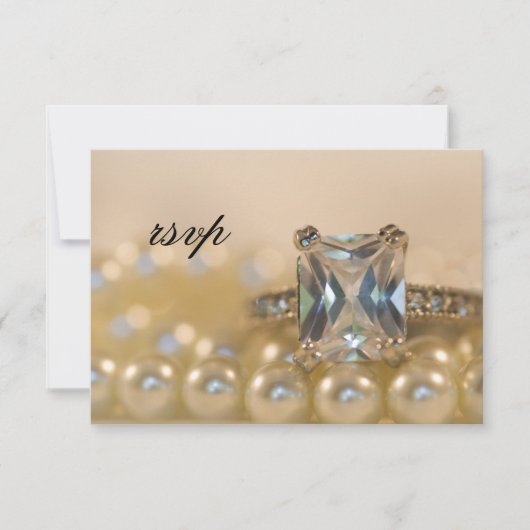 Princess Diamond Ring en Pearls Wedding RSVP-Kaart RSVP Kaartje (Voorkant)