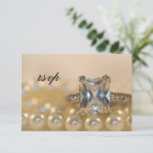 Princess Diamond Ring en Pearls Wedding RSVP-Kaart RSVP Kaartje (Staand voorkant)