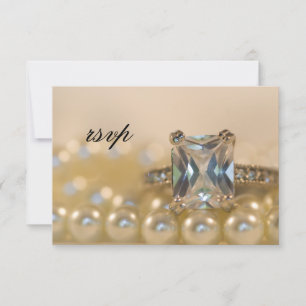 Princess Diamond Ring en Pearls Wedding RSVP-Kaart RSVP Kaartje