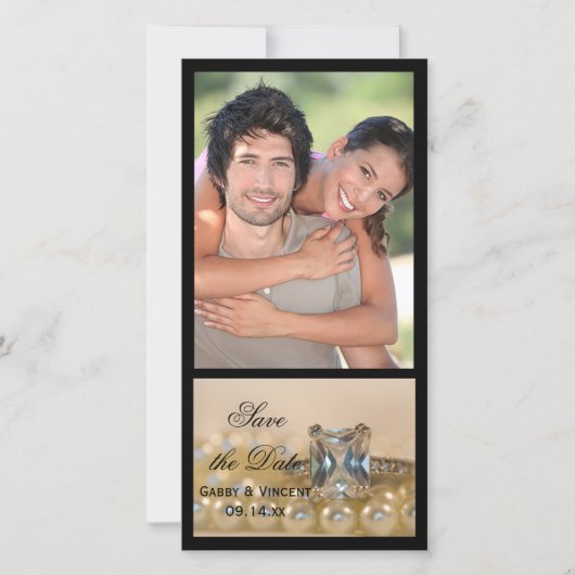 Princess Diamond Ring Pearls Wedding Save the Date (Voorkant)