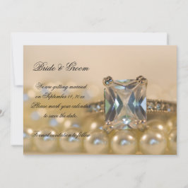 Princess Diamond Ring Pearls Wedding Save the Date