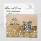 Princess Diamond Ring Pearls Wedding Save the Date Aankondigingskaart (Voorkant / Achterkant)