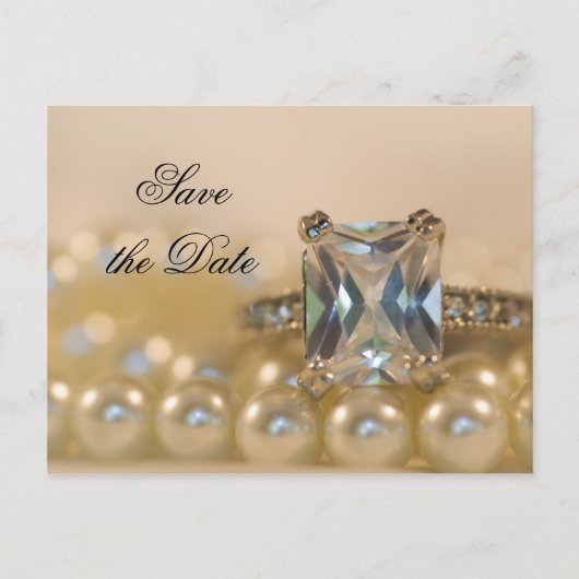 Princess Diamond Ring Pearls Wedding Save the Date Aankondigingskaart (Voorkant)