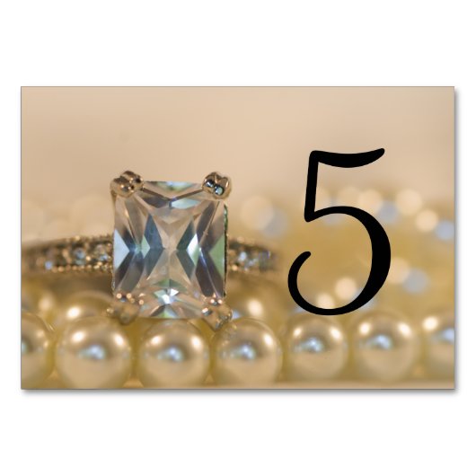 Princess Diamond Ring Pearls Wedding Table Numbers Kaart (Voorkant)