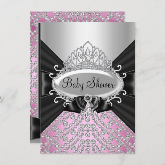 Princess Diamond Tiara & Bow Baby shower Invite Kaart (Voorkant / Achterkant)